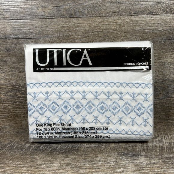 Vintage JP Stevens Utica Percale King Flat Sheet LITCHFIELD SAMPLER Cross Stitch - Picture 2 of 8